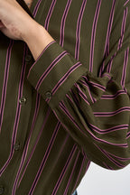 Camicia donna a righe verticali verde oliva e rosa CDQC2IR ROSA DIXIE 