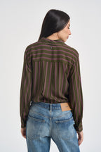 Camicia donna a righe verticali verde oliva e rosa CDQC2IR ROSA DIXIE 
