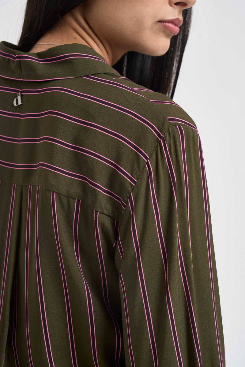 Camicia donna a righe verticali verde oliva e rosa CDQC2IR ROSA DIXIE 
