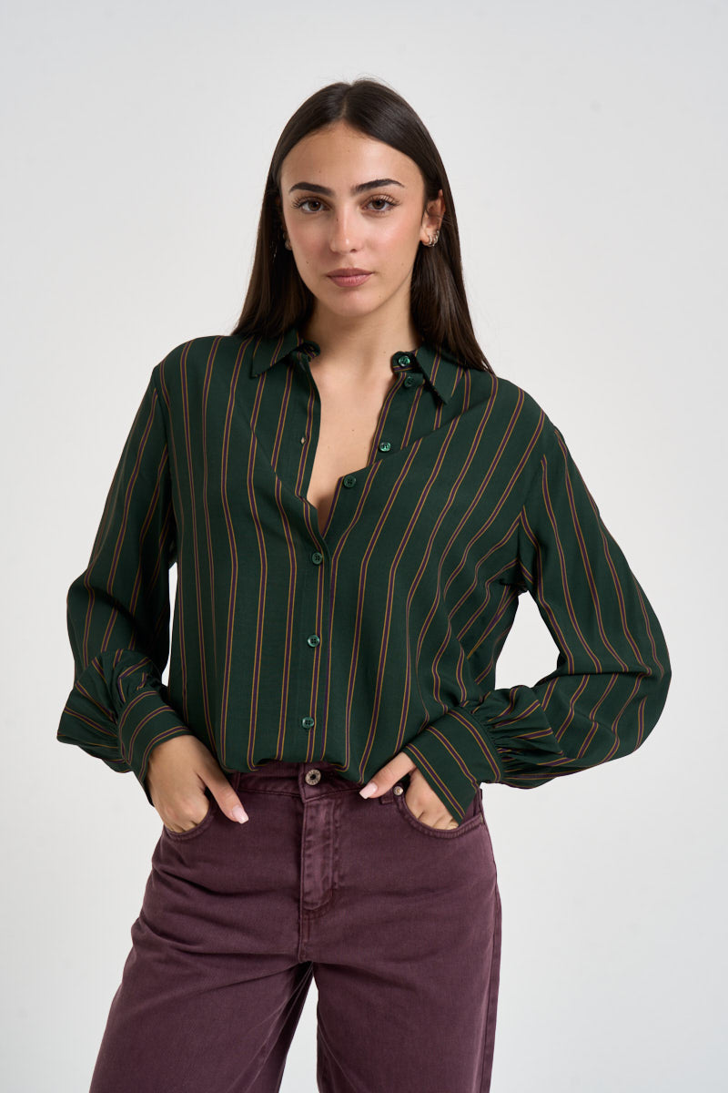 Camicia donna a righe verticali verde oliva e viola CDQC2IR VERDE DIXIE 