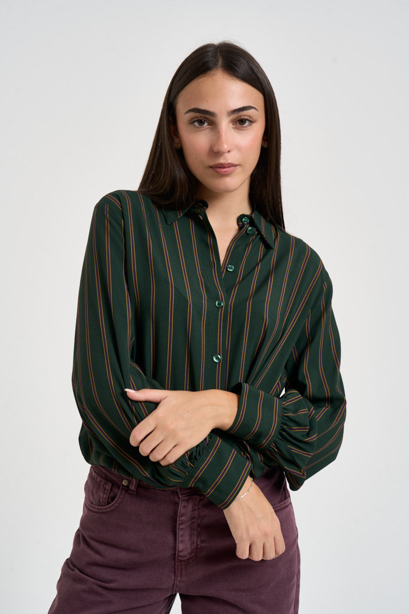 Camicia donna a righe verticali verde oliva e viola CDQC2IR VERDE DIXIE 
