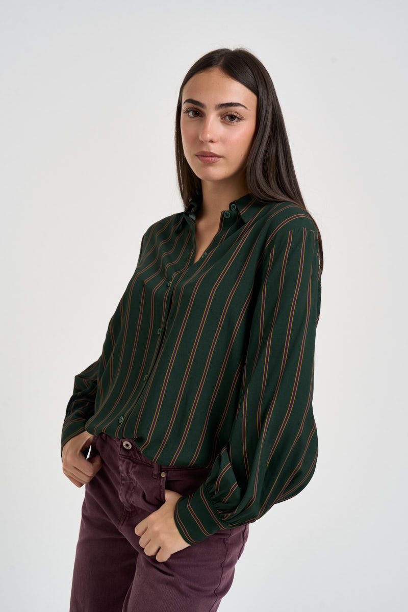 Camicia donna a righe verticali verde oliva e viola CDQC2IR VERDE DIXIE 