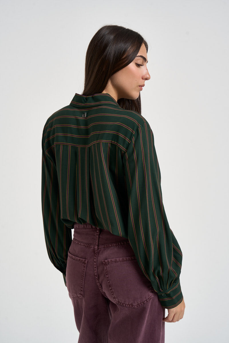 Camicia donna a righe verticali verde oliva e viola CDQC2IR VERDE DIXIE 