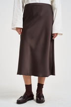 Gonna donna midi satinata marrone GCTZJIE MORO DIXIE 