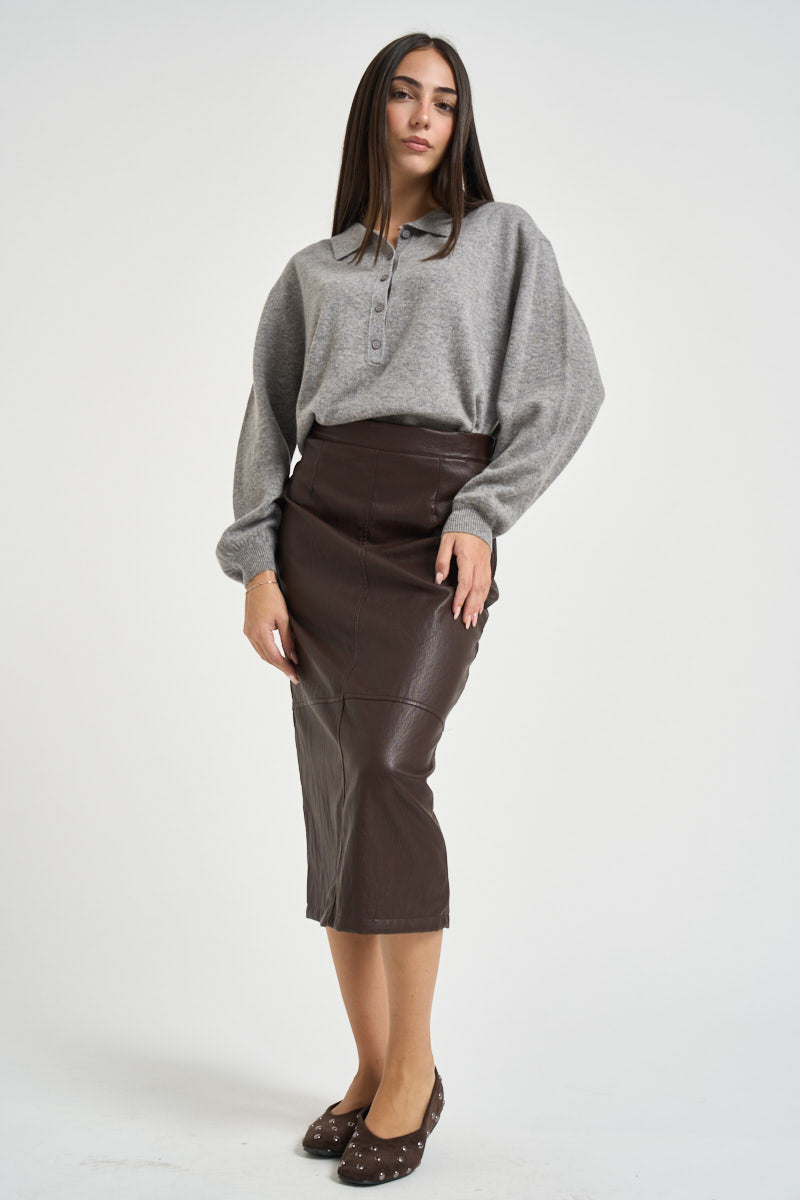 Gonna donna midi in ecopelle marrone scuro GDDB2BOA MORO DIXIE 