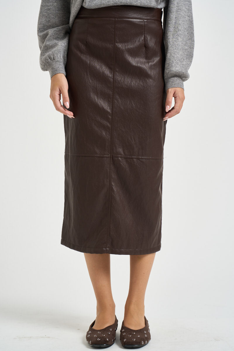Gonna donna midi in ecopelle marrone scuro GDDB2BOA MORO DIXIE 