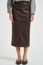 Gonna donna midi in ecopelle marrone scuro GDDB2BOA MORO DIXIE 