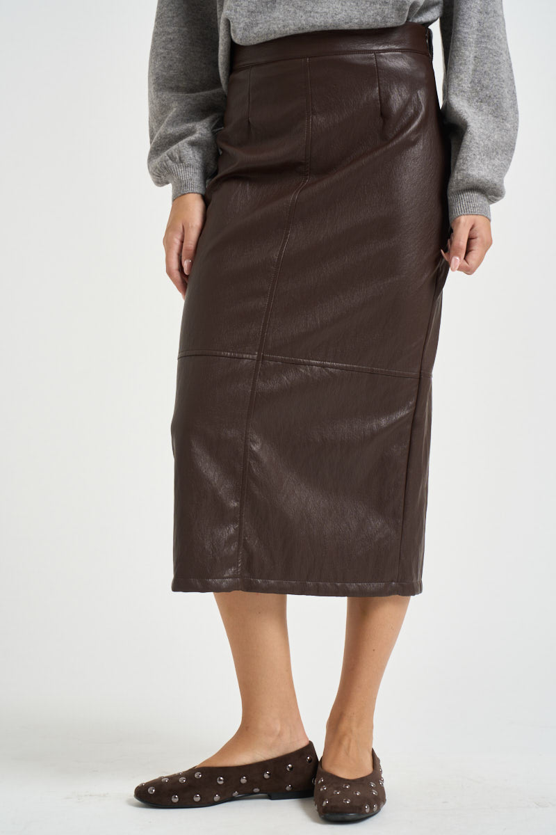 Gonna donna midi in ecopelle marrone scuro GDDB2BOA MORO DIXIE 