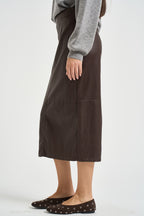 Gonna donna midi in ecopelle marrone scuro GDDB2BOA MORO DIXIE 