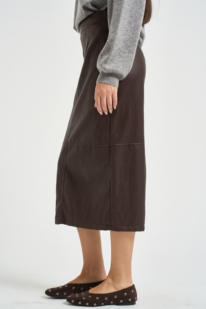 Gonna donna midi in ecopelle marrone scuro GDDB2BOA MORO DIXIE 