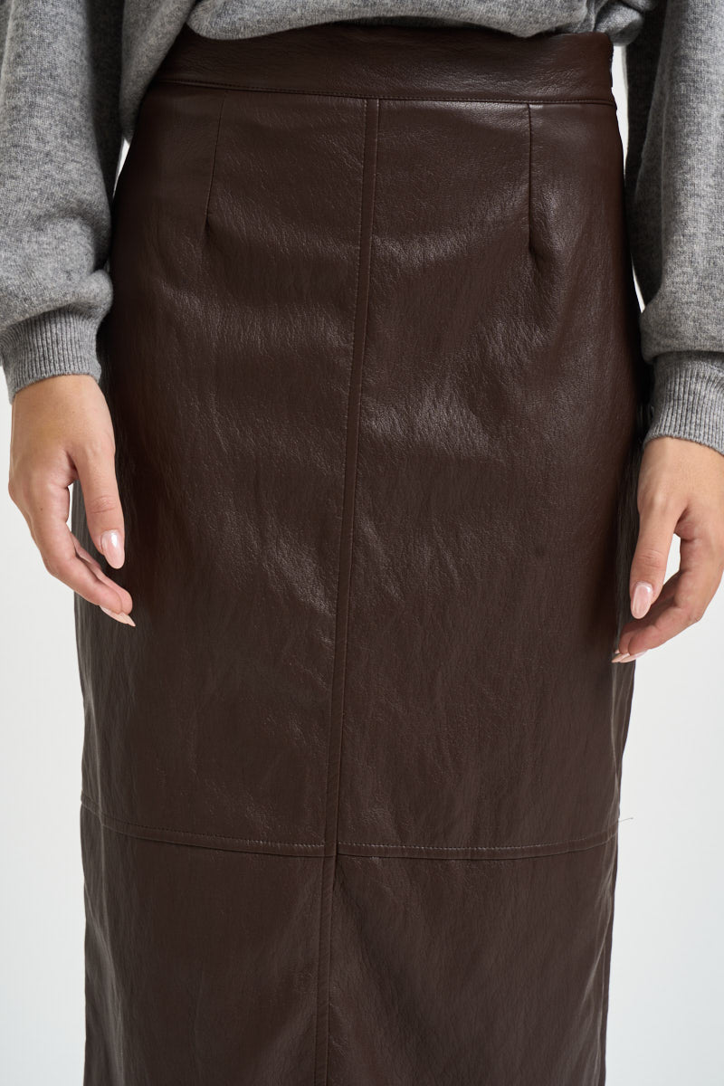 Gonna donna midi in ecopelle marrone scuro GDDB2BOA MORO DIXIE 