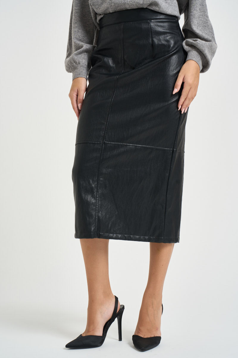 Gonna donna midi in ecopelle nera GDDB2BOA NERO DIXIE 