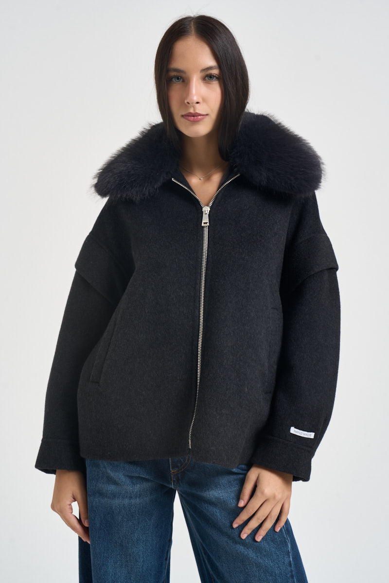 Giacca donna oversized nero mèlange V330B008A NERO DIXIE 
