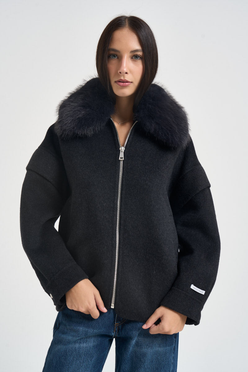 Giacca donna oversized nero mèlange V330B008A NERO DIXIE 