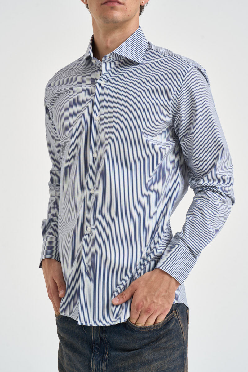 Camicia uomo a righe bianche e blu AURORA BLU SCURO EDD 
