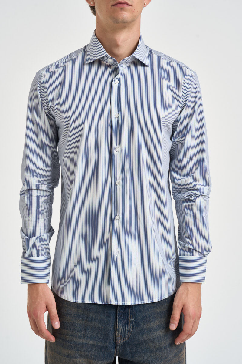 Camicia uomo a righe bianche e blu AURORA BLU SCURO EDD 