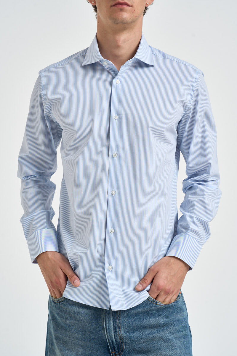 Camicia uomo a righe bianche e celesti AURORA CELESTE EDD 