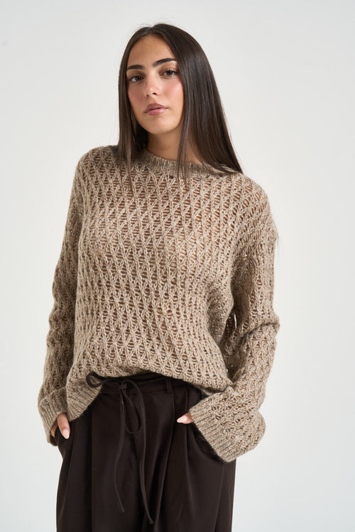 Maglia donna traforata sabbia