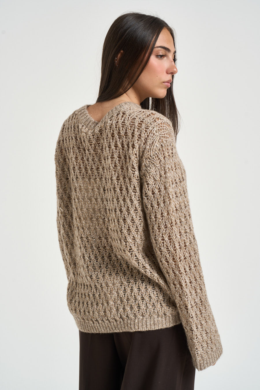 Maglia donna traforata sabbia 0004 FANGO ELEH 