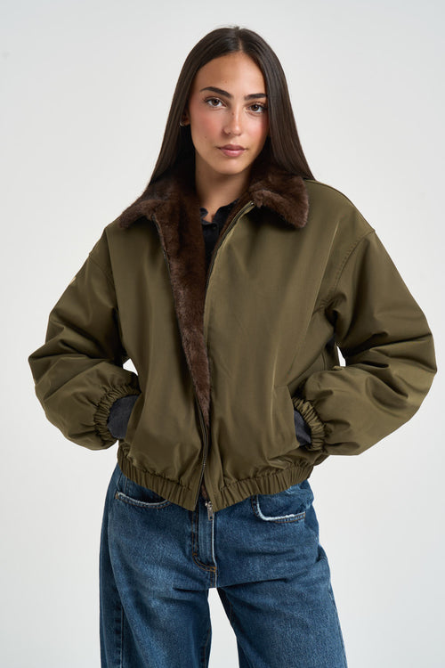 Bomber donna con ecopelliccia reversibile verde - 2