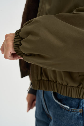 Bomber donna con ecopelliccia reversibile verde - 4