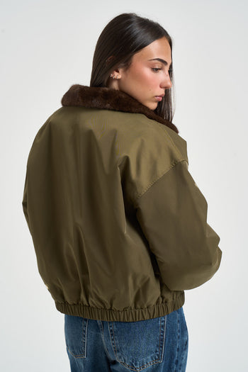 Bomber donna con ecopelliccia reversibile verde - 5