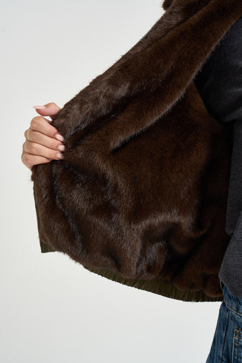 Bomber donna con ecopelliccia reversibile verde - 7