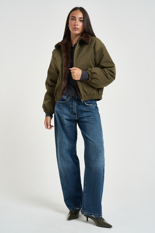 Bomber donna con ecopelliccia reversibile verde - 1