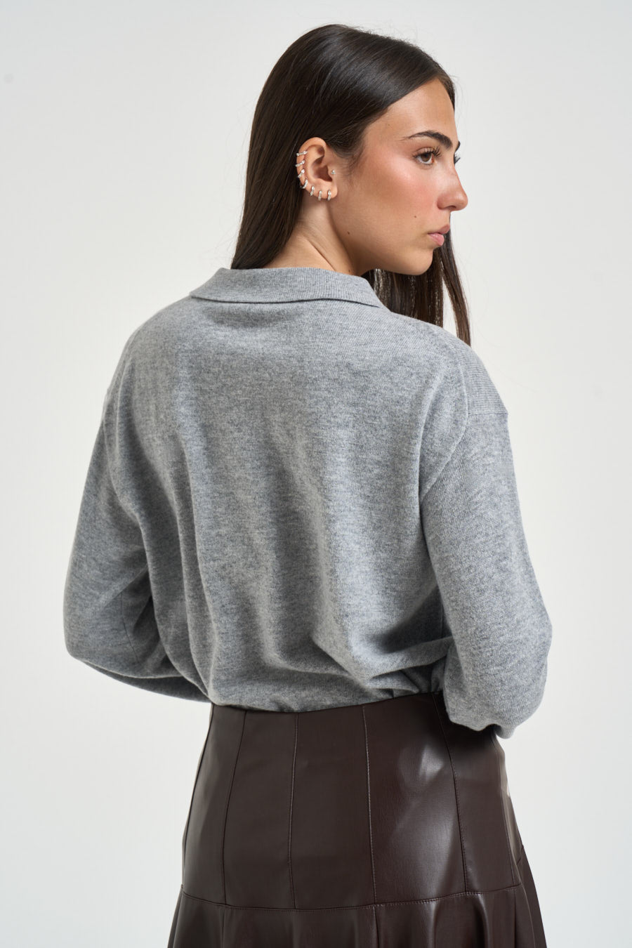 Polo donna in maglia grigia 0011 GRIGIO ELEH 
