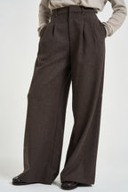 Pantalone donna palazzo con pinces marroni 0013 MORO ELEH 