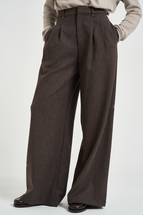 Pantalone donna palazzo con pinces marroni - 1