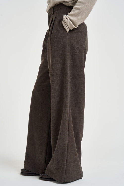 Pantalone donna palazzo con pinces marroni - 2