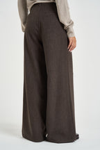 Pantalone donna palazzo con pinces marroni 0013 MORO ELEH 