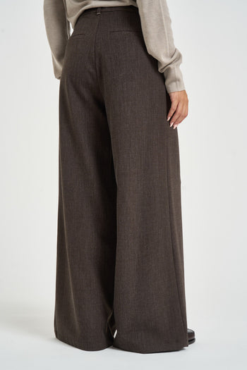 Pantalone donna palazzo con pinces marroni - 3