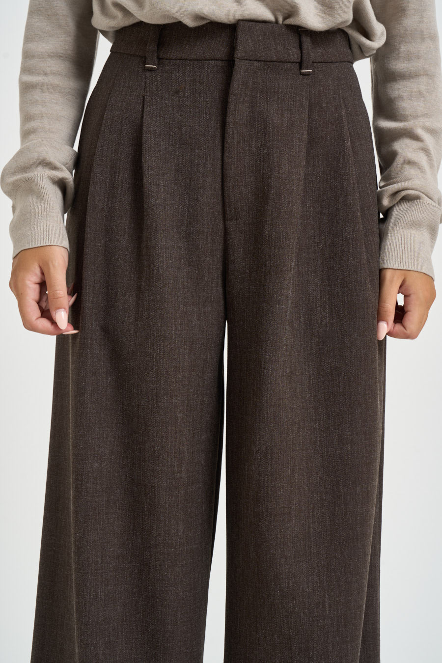 Pantalone donna palazzo con pinces marroni 0013 MORO ELEH 