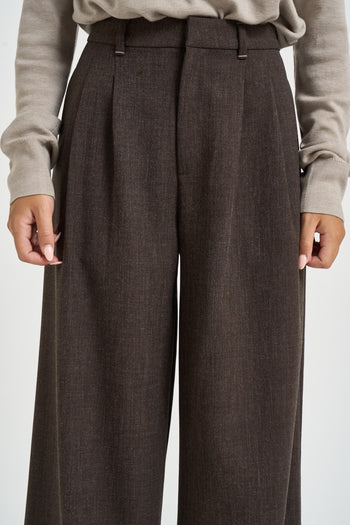 Pantalone donna palazzo con pinces marroni - 4