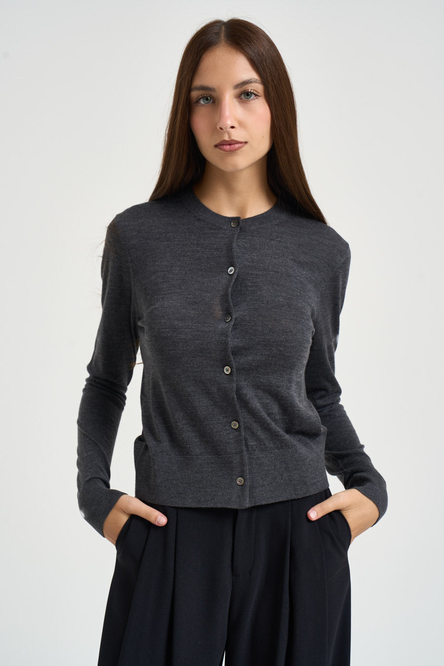 Cardigan donna con bottoni grigio antracite 0015 GRIGIO ELEH 