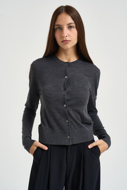 Cardigan donna con bottoni grigio antracite