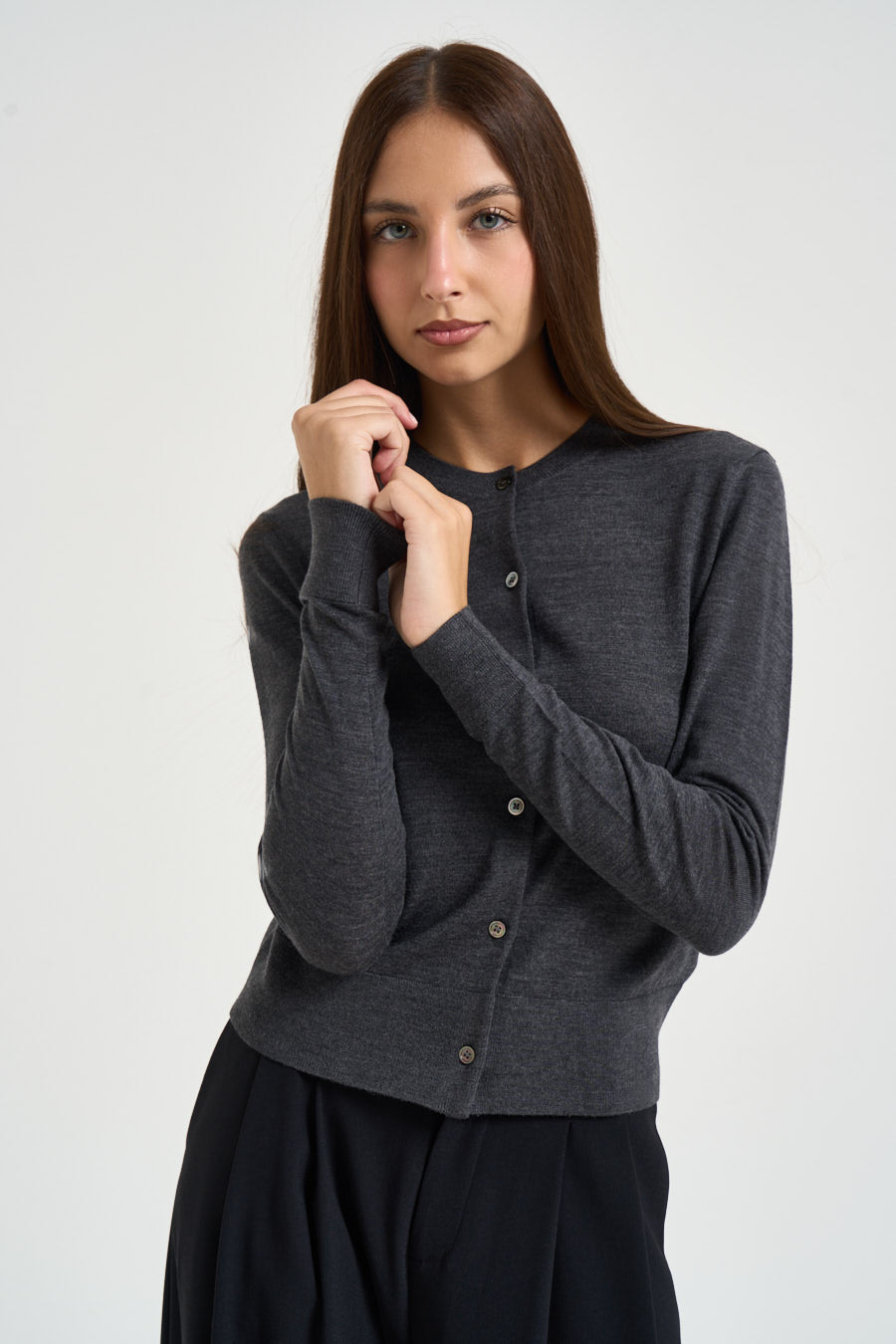 Cardigan donna con bottoni grigio antracite 0015 GRIGIO ELEH 