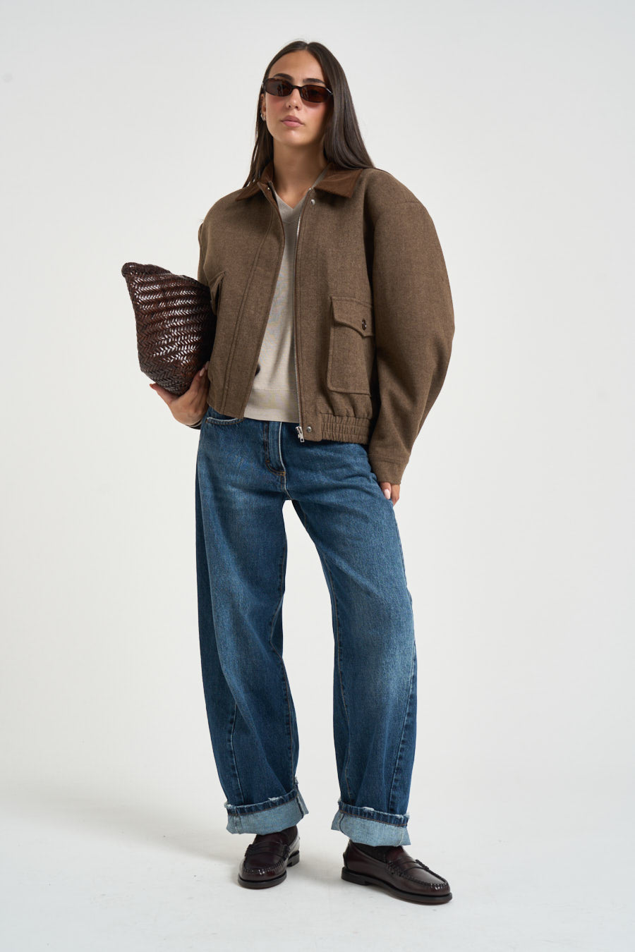 Bomber donna con collo in velluto marrone 0016 MARRONE ELEH 