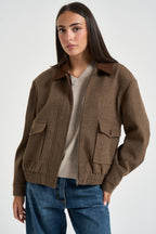 Bomber donna con collo in velluto marrone 0016 MARRONE ELEH 