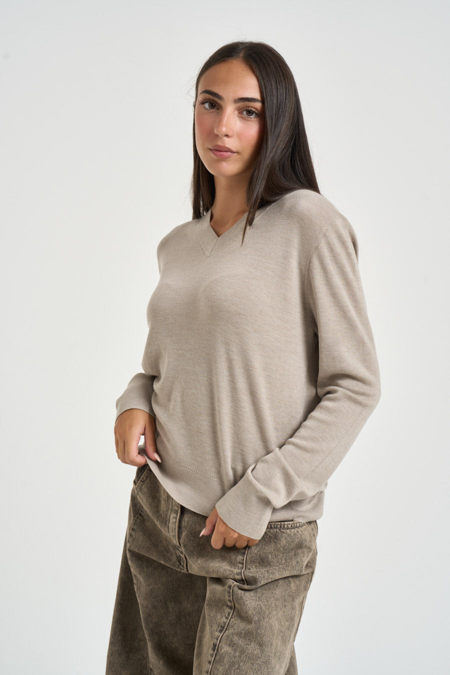 Maglia donna in lana tortora 0019 BEIGE ELEH 