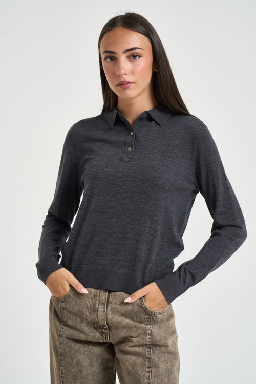 Polo donna in maglia grigio antracite