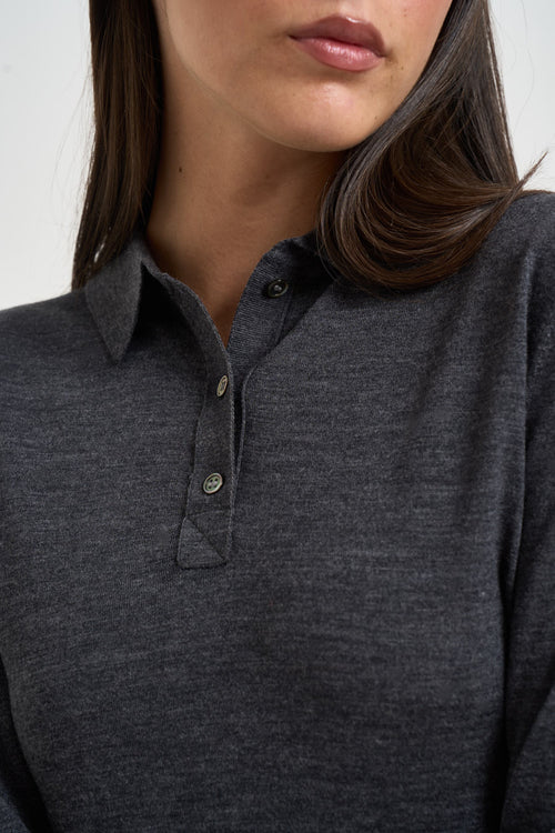 Polo donna in maglia grigio antracite - 2