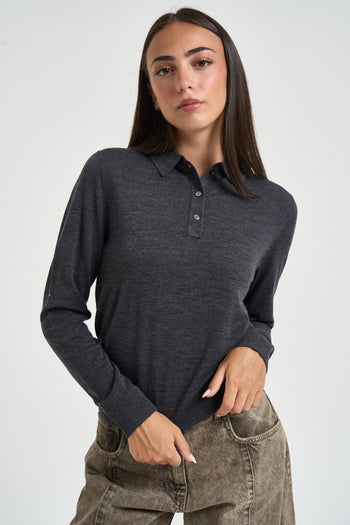 Polo donna in maglia grigio antracite - 3