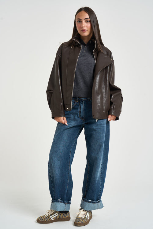 Chiodo donna over in ecopelle moro - 1