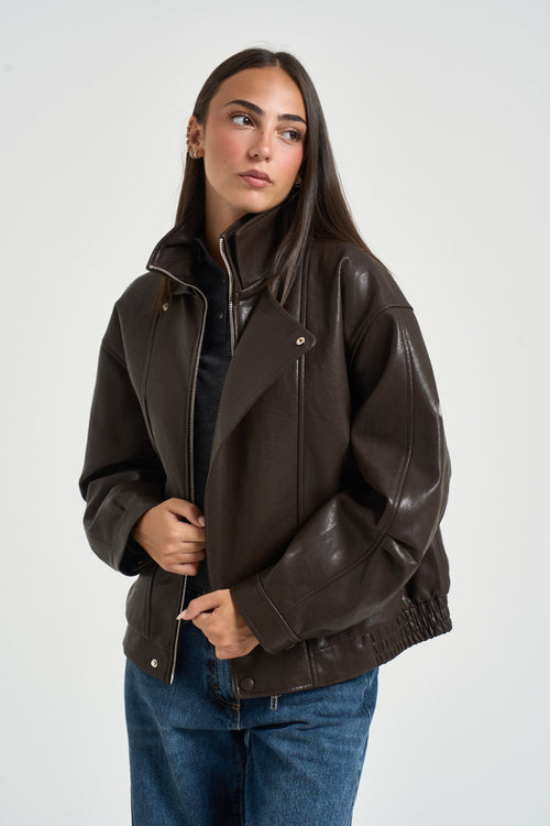 Chiodo donna over in ecopelle moro - 2