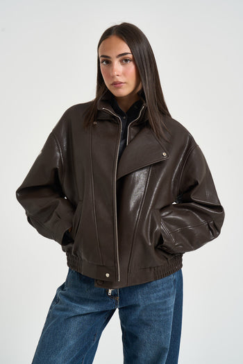 Chiodo donna over in ecopelle moro - 4