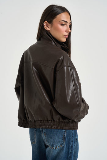 Chiodo donna over in ecopelle moro - 5