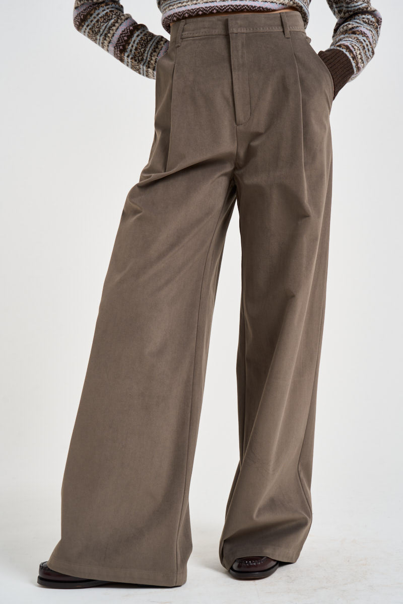 Pantaloni donna a palazzo tortora scuro 0072 GRIGIO ELEH 